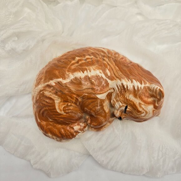 Vintage 1980 Scioto Orange Sleeping Cat Figurine – Orange Marbled Ceramic Kitten - Picture 8 of 13